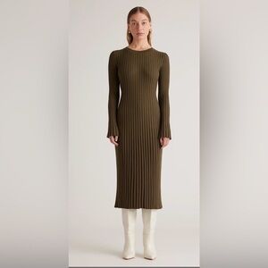 Quince Cotton Cashmere Ribbed Long Sleeve Crew Midi Dress